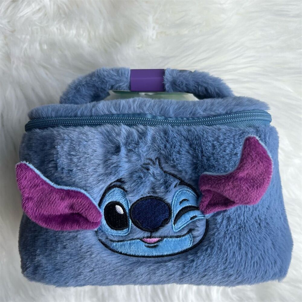 🆕 Disney Stitch Fluffy Blue Travel Cosmetic Bag Unisex Adults